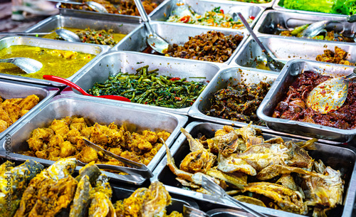 Canvas Print Street food sold at Jalan Alor market, Kuala Lumpur, Malaysia