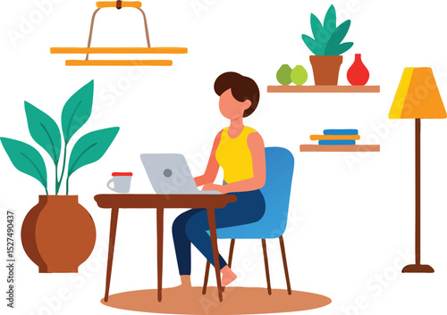 Man Working Remotely on Laptop in Cozy Home Office