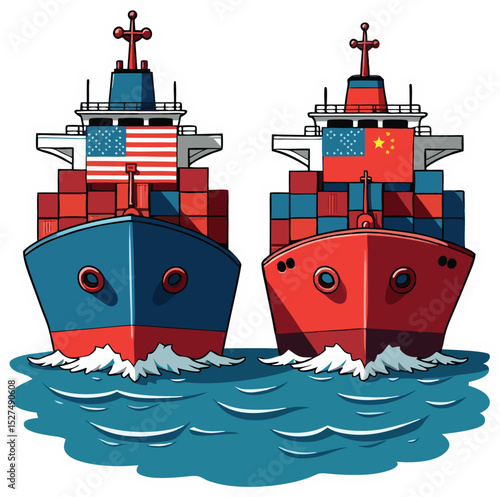 Two Cargo Ships with USA Flags in International Shipping