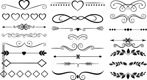 Collection of elegant black and white decorative vector dividers and borders for design elements