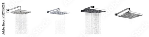 Set of modern shower head isolated on transparent background