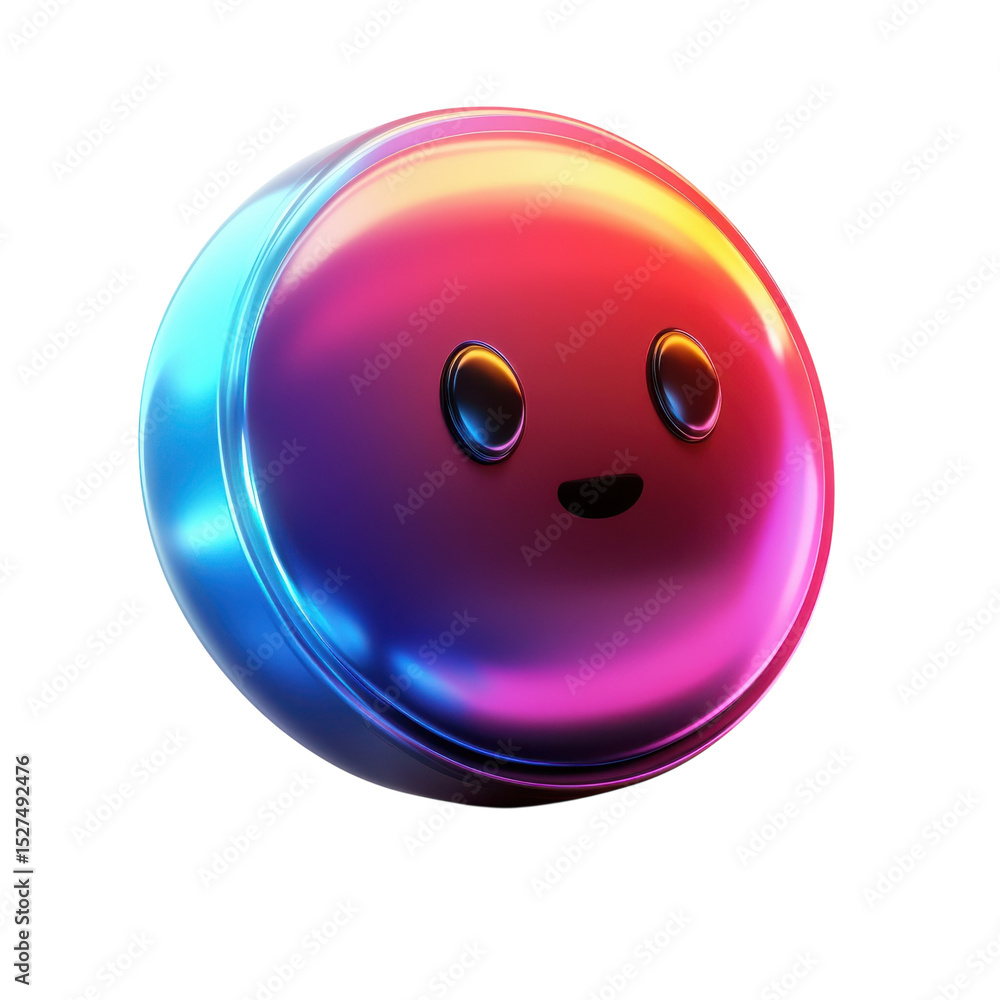 Fototapeta premium Gradient sphere character joy friendly face happy eyes glossy surface on transparent background