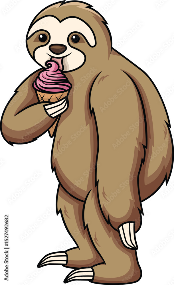 Naklejka premium Sloth Eating Ice Cream Vector Image