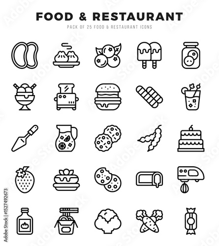 Set of Lineal Food and Restaurant Icons. Lineal art icon. Vector illustration