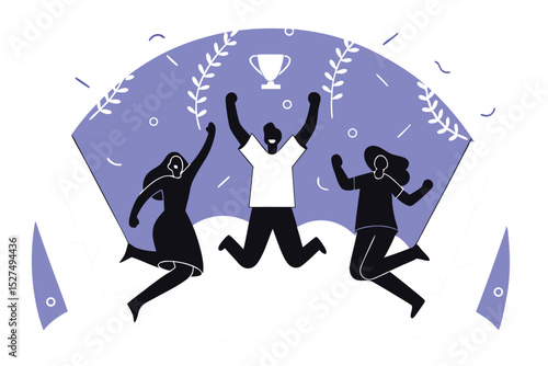 Joyful friends jumping high in vibrant celebration design