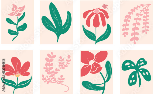 Elegant Floral Illustrations A Collection of Pink and Green Botanical Designs