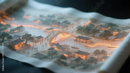 Inspired by the Qingming Riverside Scene, the three-dimensional light effect creates a mysterious atmosphere, while being embellished with elegant transparent starlight.