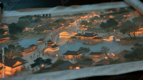 Inspired by the Qingming Riverside Scene, the three-dimensional light effect creates a mysterious atmosphere, while being embellished with elegant transparent starlight.