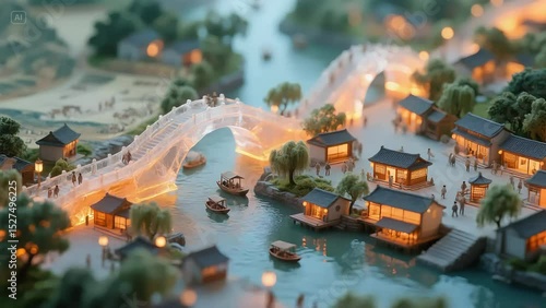 Inspired by the Qingming Riverside Scene, the three-dimensional light effect creates a mysterious atmosphere, while being embellished with elegant transparent starlight.