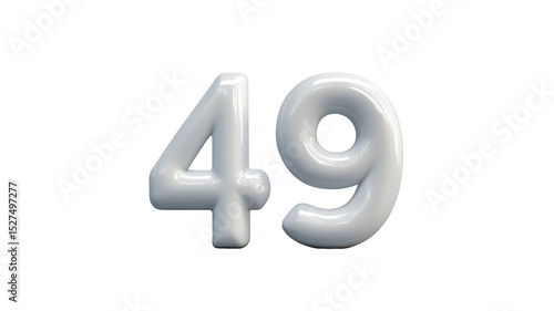 3D Render of White Number 49 on Transparent Background