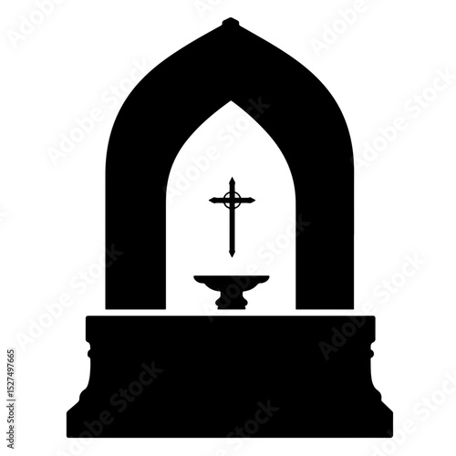 Silhouette of an altar on white background, spiritual symbolism