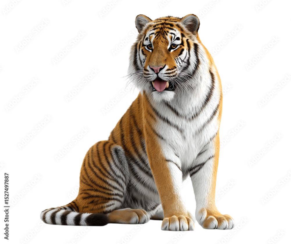 Fototapeta premium A tiger showing its tongue on transparent background