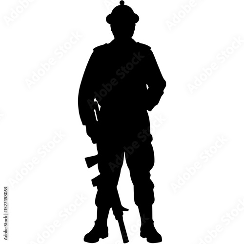 Chinese military soldier silhouette against white background, strength