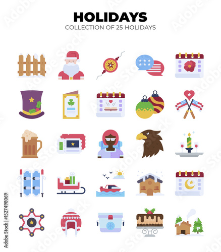 Collection of 25 Holidays. Festive Icons for Christmas. New Year. and Winter Celebrations