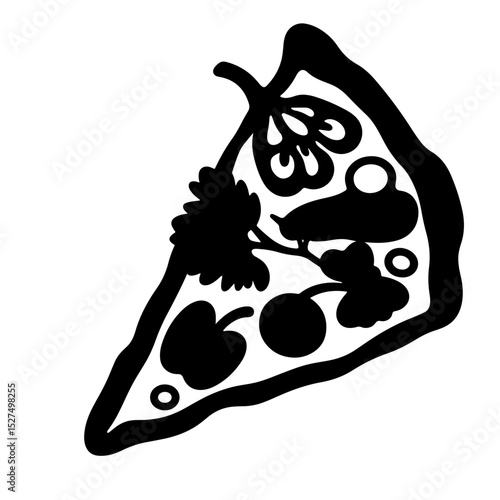 Vegetarian pizza slice silhouette topped with vegetables, healthy lifestyle
