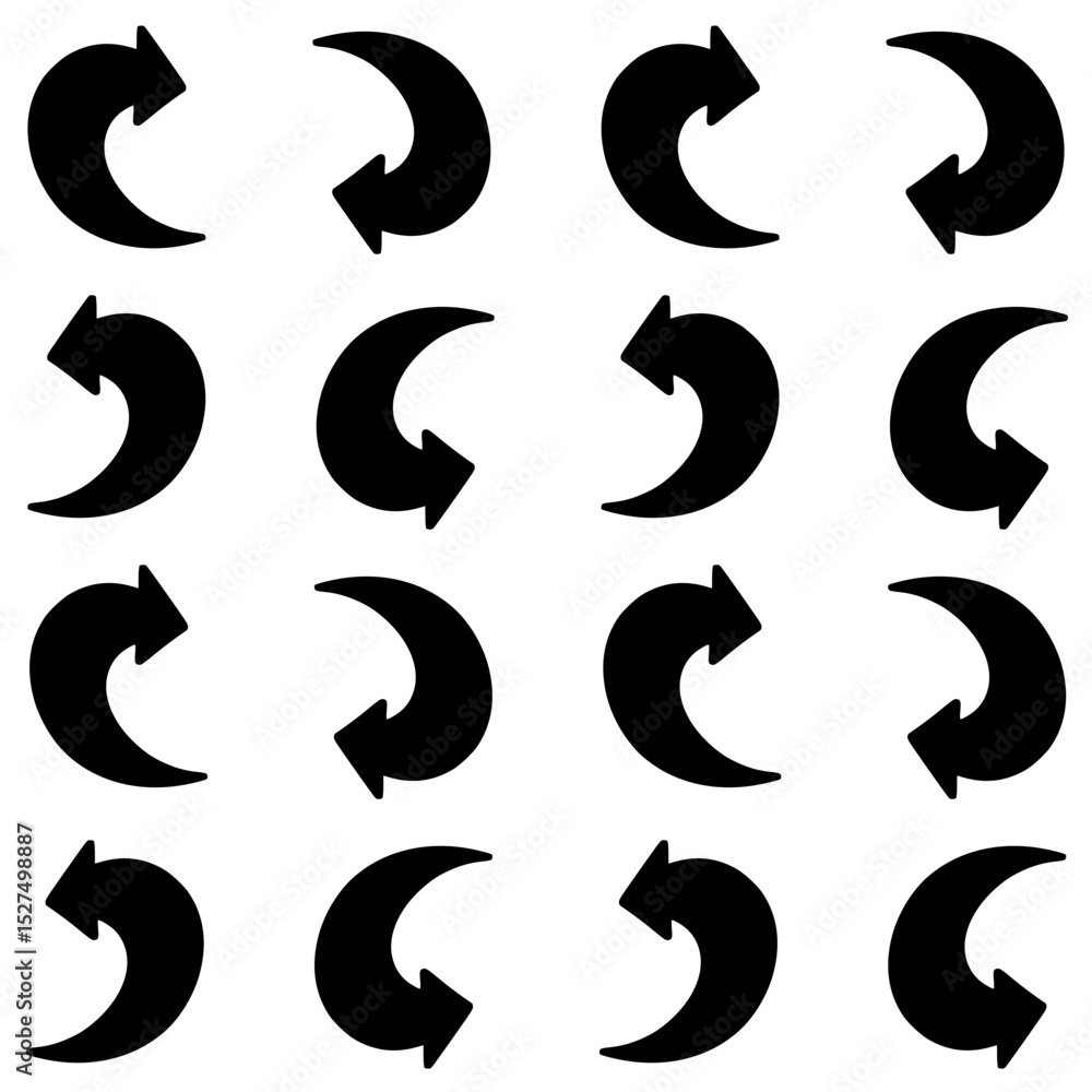 Fototapeta premium A seamless pattern of circular arrow icons, perfect for designs that require the concept of refresh, reload, undo, repeat, rotate, or continuous flow.