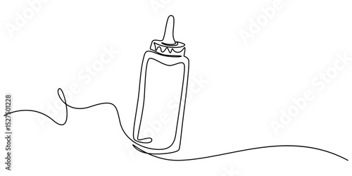 Lubricant oil and bicycle chain, Bicycle Chain Lubricant Bottle continuous one line drawing, Dropping oil, Set of tomato ketchup and mustard bottles vector one line continuous drawing illustration.