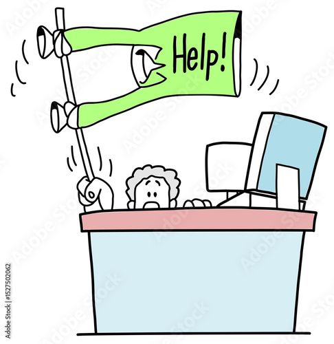 Help needed at the reception desk cartoon illustration