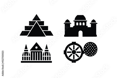 Cultural heritage symbols and icons with ethnic style elements vector art illustration