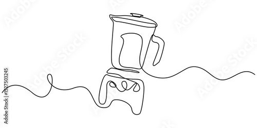Continuous Line Drawing of Blender Icon. Hand Drawn Symbol Vector Illustration, Blender Smoothie Maker Food Processor continuous one line art drawing, One single line drawing of electric blender home.
