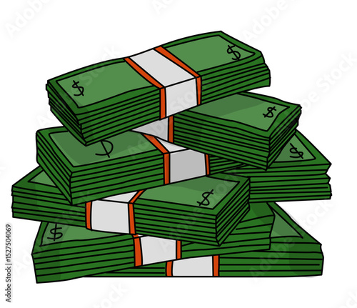 A large pile of stacked green cash money bills