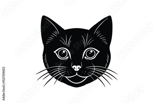 Hand drawn cat face sketch with expressive line art feline vector art illustration