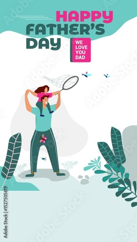 Father’s Day Animation with Dad and Daughter Catching Butterflies – Fun Outdoor Cartoon Greeting with “We Love You Dad” Message