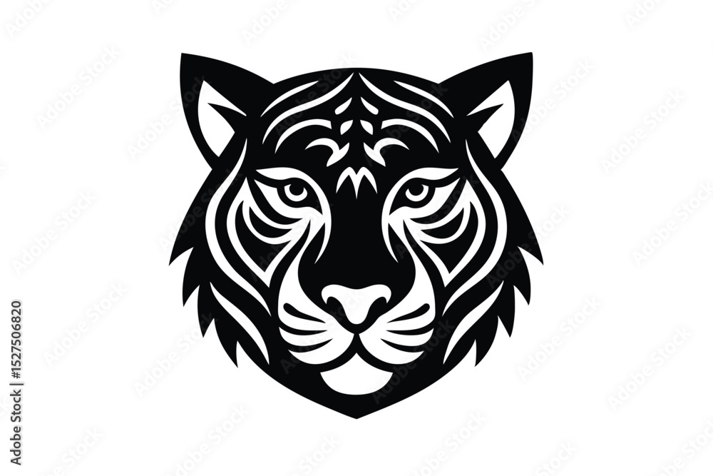 Tiger face in boho pattern design with bold wild feline art style vector art illustration Tiger face in boho pattern design with bold wild feline art style vector art illustration