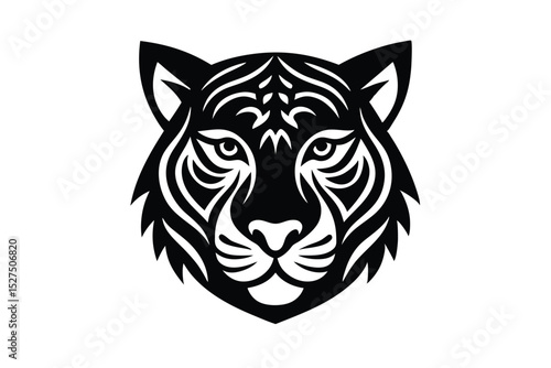 Tiger face in boho pattern design with bold wild feline art style vector art illustration