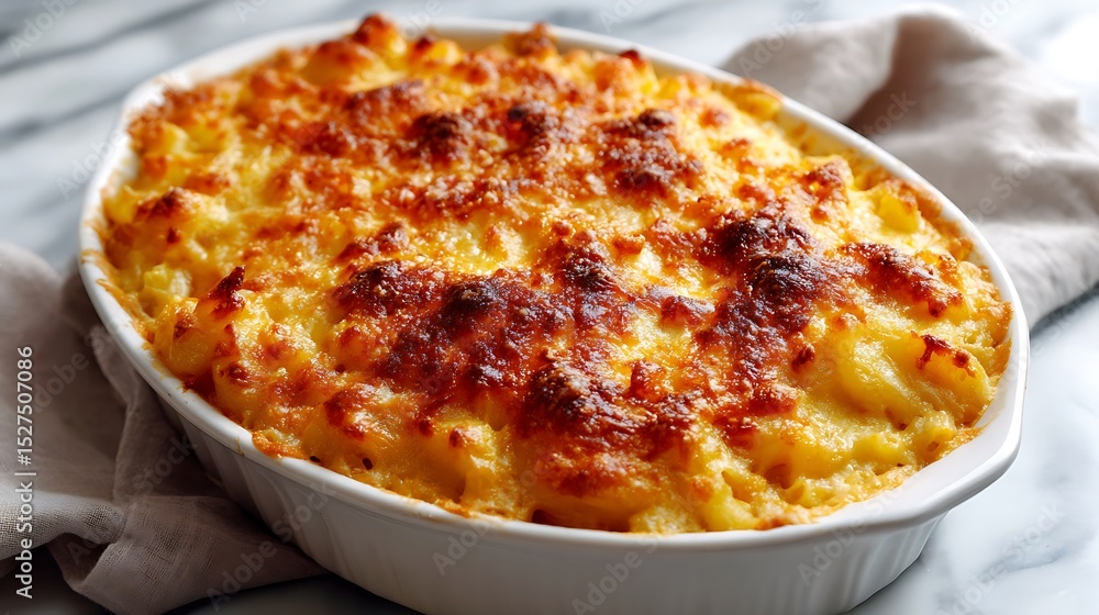 Golden Baked Macaroni and Cheese in a Ceramic Dish Golden Baked Macaroni and Cheese in a Ceramic Dish