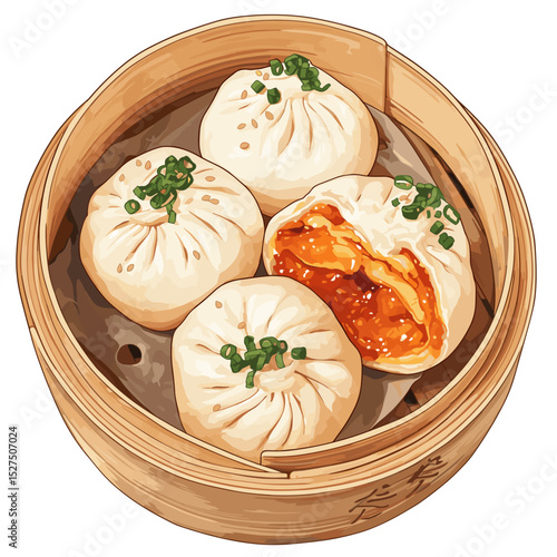 Shengjianbao Dumplings in Bamboo Steamer Basket