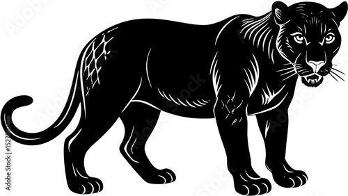 Black panther illustration standing and looking forward in a vector graphic design style image created with generated ai