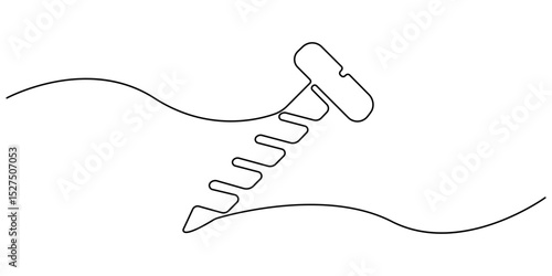 Screw continuous one line drawing, Screw, nail, bolt one line art. Continuous line drawing of repair, professional, hand, people, concept, support, maintenance, Bolt continuous one line drawing vector