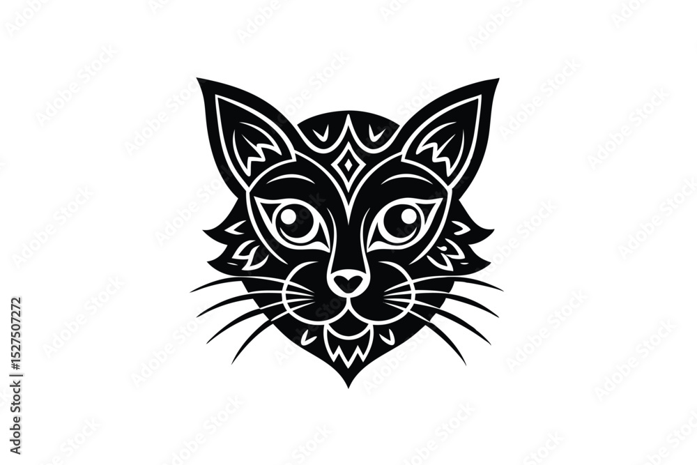 Whimsical cat mandala face in decorative folk pattern vector art illustration Whimsical cat mandala face in decorative folk pattern vector art illustration