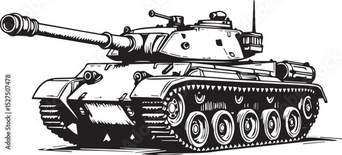  Vector illustration of military tanks, side and front views, armored vehicle silhouettes, war machine graphics for defense, army, and combat design