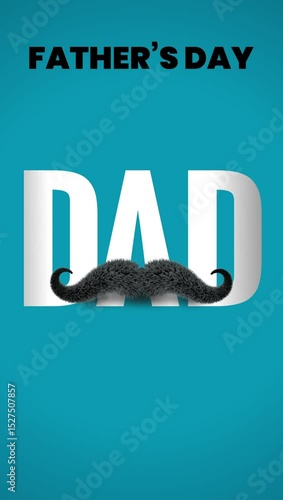 Happy Father's Day Animated Greeting with Bold DAD Text and Mustache on Blue Background – Motion Graphic Template for Holiday Celebration and Social Media