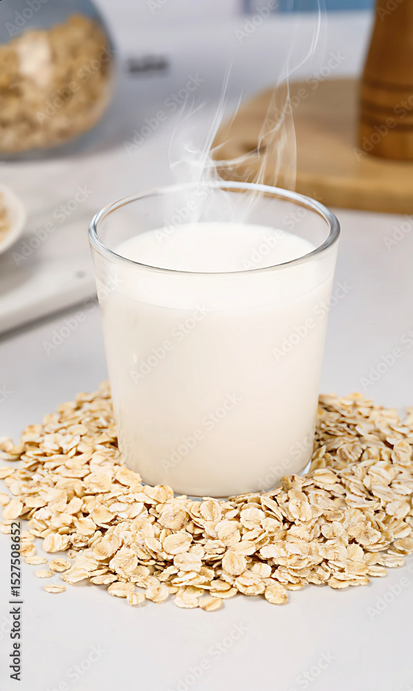 Warm milk served with cereal for breakfast Warm milk served with cereal for breakfast
