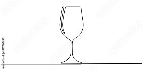 One line  Drawing or illustration of wine glass, Two clinking champagne glasses one line design. Creative sparkling wine glass, continuous lines vector banner. Design for party, anniversary.