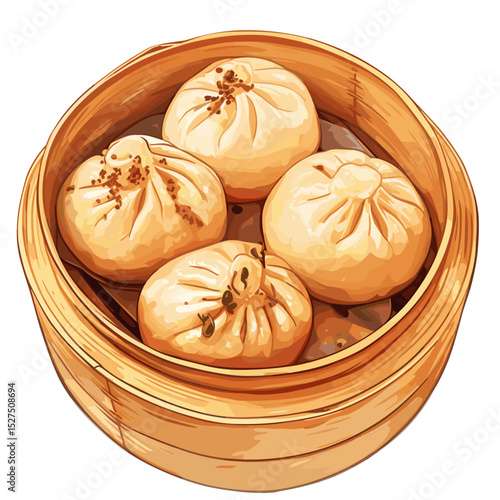 Shengjianbao Dumplings in Bamboo Steamer Basket
