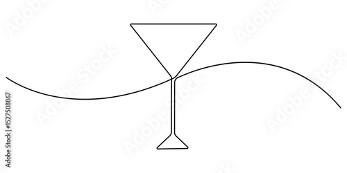 One line  Drawing or illustration of wine glass, Two clinking champagne glasses one line design. Creative sparkling wine glass, continuous lines vector banner. Design for party, anniversary.
