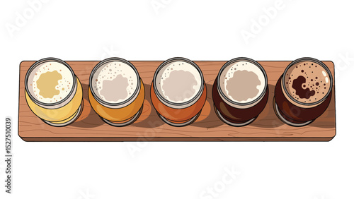 Variety of Craft Beer Flight: Tasting Tray with Different Beer Types in Glasses