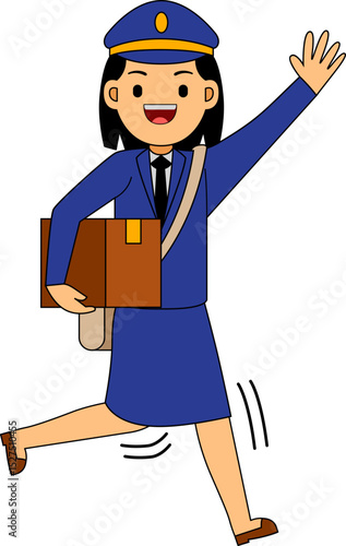 Cartoon Illustration of a Mail Carrier Waving