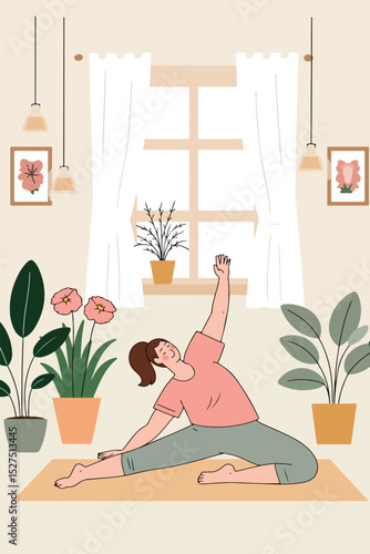 Woman practicing yoga at home