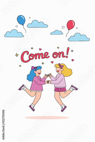 Two Friends Celebrating with Balloon