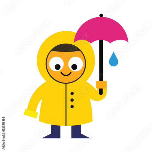 Rainy Day Emoticon with Raincoat and Umbrella
