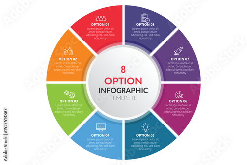 8 Option Circular Infographic Template, Modern Business Chart For Data & Strategy