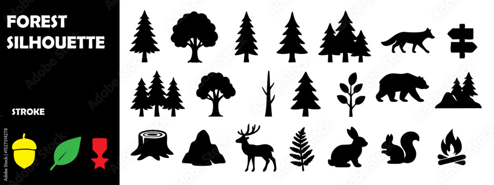 Naklejka premium Forest Silhouette Vector Set