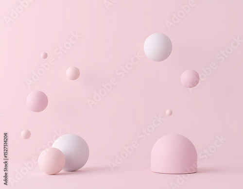 Pastel Minimalistic Composition with Floating Spheres and Soft Colors