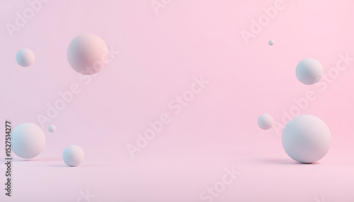 Floating White Spheres Against a Gentle Pink Background