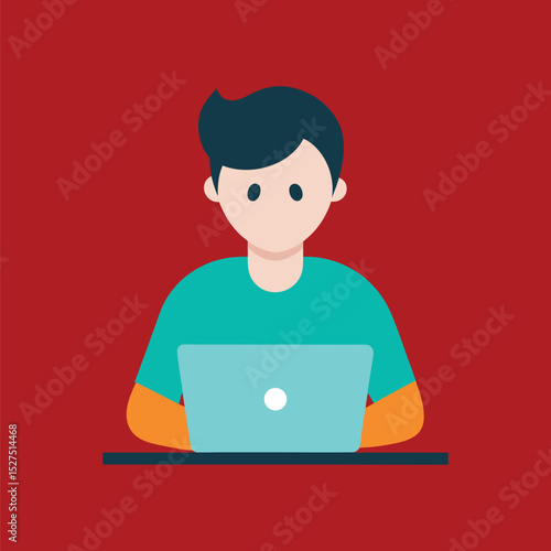Freelancer Using Laptop at Workspace Illustration
